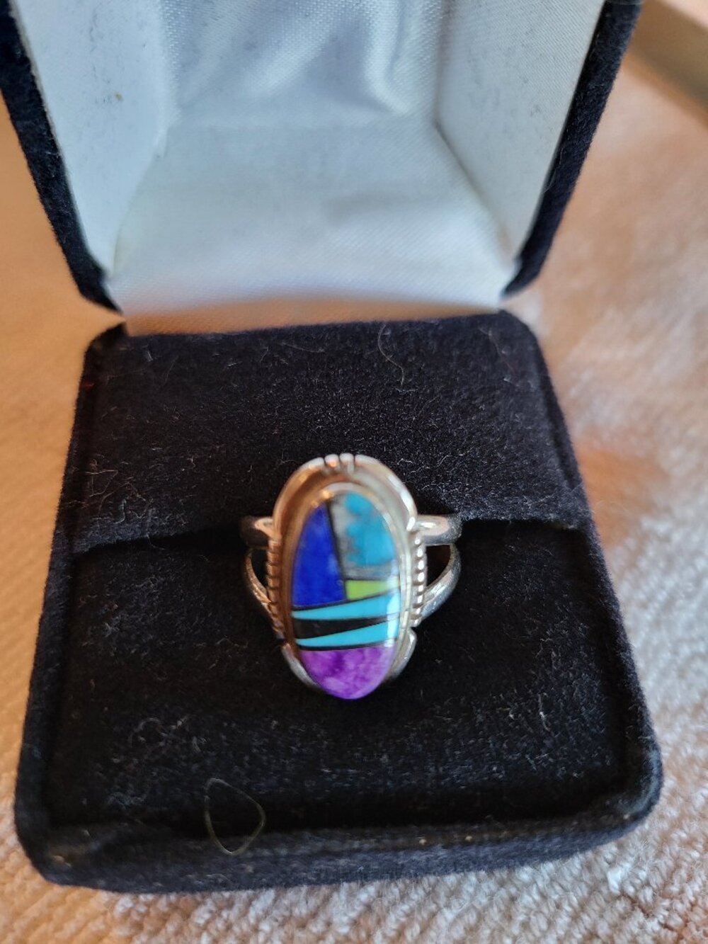 Native American Navajo Multi-gemstone Ring in Sterling Silver